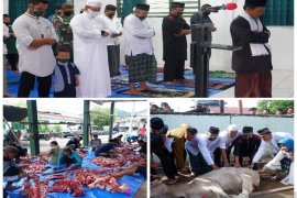 Sholat Idul Adha dan pembagian hewan kurban di Makodim 0211/TT berlangsung khidmat