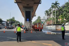 Polisi masih tutup jalan menuju di Kantor Kejaksaan Agung