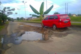 Warga Ujung Blang tanam pohon pisang di tengah jalan rusak parah