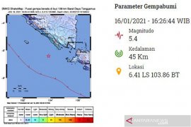 Gempa magnitudo 5,4 di Pesisir Barat tak berpotensi tsunami