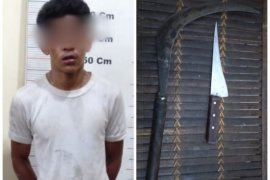 Satreskrim Polres Langkat tangkap diduga pemalak supir yang bawa senjata tajam