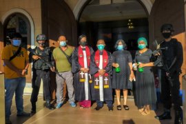 Brimob Sumut  sterilisasi gereja di Medan saat Jumat Agung
