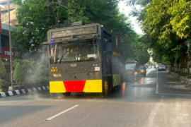 Selama PPKM Darurat,  Jalan-jalan utama di Klaten disemprot disinfektan