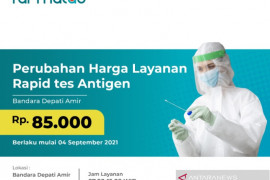 Tarif rapid test antigen skrining COVID-19 di Airport Health Center bandara AP II Turun jadi 85 ribu
