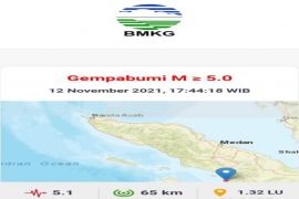 Gempa berkekuatan 5,1 terjadi di Tapteng