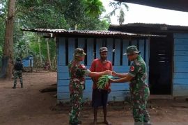 Satgas TNI Yonif 123 bagi sayuran ke warga di perbatasan RI-PNG