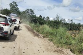 Jalan berlubang, sejumlah kendaraan harus antre di Kelayang Inhu