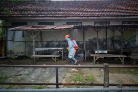 Penyemprotan disinfektan di pasar hewan