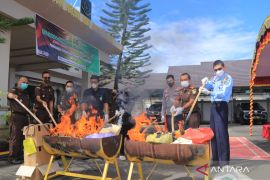 Kejari HSS musnahkan barang bukti tindak kejahatan