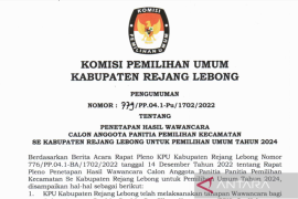 KPU Rejang Lebong umumkan anggota PPK Pemilu 2024 terpilih