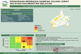 Sembilan kota/kabupaten di Kalsel diprediksi terdampak hujan lebat