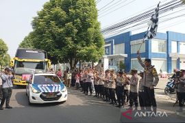 Kapolresta Banyumas lepas keberangkatan tujuh bus program balik gratis Lebaran 2023