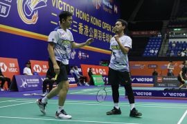 Hendra/Ahsan redam perlawanan Pramudya/Yeremia dengan "straight game" di 32 besar Denmark Open 2023
