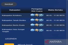 Tiga kabupaten di Kalsel berpotensi hujan sedang-lebat pada Minggu