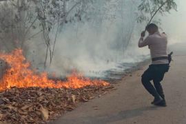 Polisi dan warga padamkan  kebakaran hutan dan lahan di Tanimbar-Maluku