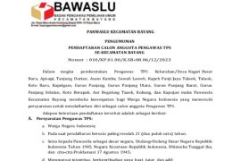 Bawaslu Pesisir Selatan buka rekrutment pengawas TPS Pemilu 2024