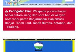 BMKG imbau waspada hujan badai pada tujuh daerah di Kalsel