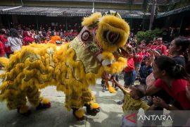 Atraksi barongsai menyambut Imlek