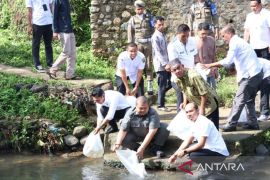 Tingkatkan ekonomi warga, Bupati Tapsel tabur ribuan benih ikan di Angkola Selatan