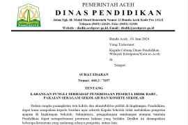 Disdik larang keras pungli penerimaan siswa baru di Aceh, ini edarannya