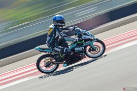 Aksi pembalap pada sesi latihan UB150 ARRC Mandalika 2024