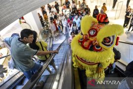 Pertunjukan barongsai dan liong di pusat perbelanjaan