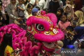 Pertunjukan barongsai di pusat perbelanjaan Kota Serang