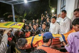 Jenazah anggota Polri korban penembakkan saat melakukan penggerebekan judi sabung ayam di Way Kanan