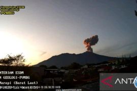 Semburan abu vulkanik Gunung Marapi, Sumbar setinggi 1 km mengarah ke selatan