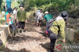 Irigasi tersumbat, Dinas Pertanian bersama petani Padangsidimpuan laksanakan gotong royong