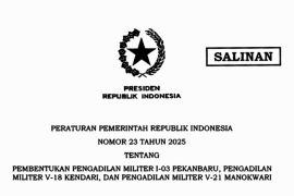 Presiden Prabowo teken PP pembentukan lima pengadilan militer baru