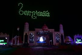 Pembukaan MTQ, Langit Bengkalis dihiasi 100 drone bertema islami