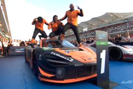 Sean Gelael bersama United Autosport 95 angkat piala di Cota Amerika