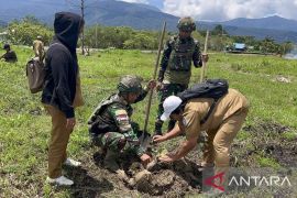 Satgas Yonif 521/DY dan Pemkab Mamberamo Tengah sinergi tanam pohon jaga alam
