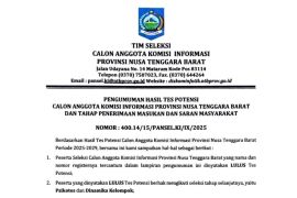 Pengumuman hasil tes potensi calon anggota Komisi Informasi NTB 2025--2029