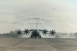 Largest Air Force transport Airbus A400M lands in Halim airport