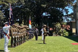 Prabowo beri hormat bendera tentara Australia saat Upacara Kenegaraan