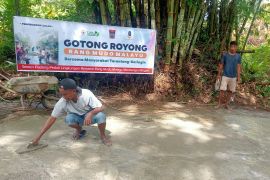 Warga Rimbo Gaek cor jalan rusak secara Swadaya, PT Semen Padang turut membantu