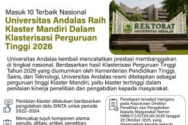 Masuk 10 terbaik nasional Universitas Andalas raih klaster mandiri dalam Klasterisasi Perguruan Tinggi 2026