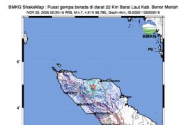 Gempa hari ini M4,7 guncang Bener Meriah Aceh
