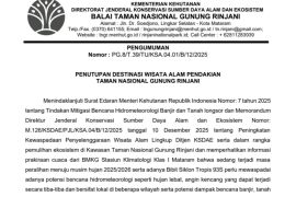 Destinasi wisata alam pendakian Gunung Rinjani di tutup di 2026