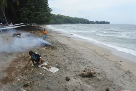 Pelaku wisata Pasir Putih Situbondo gotong royong bersihkan sampah