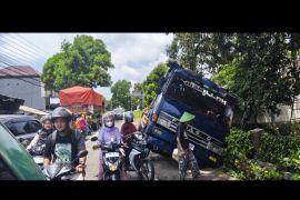 Truk angkut puluhan trafo nyungsep di Blora