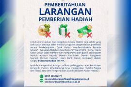 Bank Kalsel larang pemberian hadiah dan gratifikasi