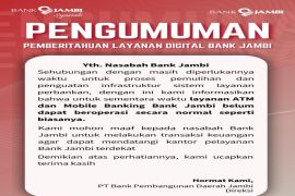 Bank Jambi sampaikan permohonan maaf atas gangguan layanan digital