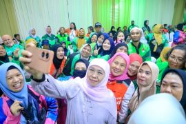 Khofifah apresiasi pengemudi ojol saat silaturahim Riyayan Idul Fitri