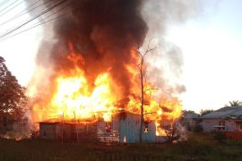 Sebuah gudang penggilingan padi di Kapuas ludes terbakar