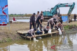 Polda Metro tebar bibit ikan di Tambak Muara Gembong Bekasi dukung program ketahanan pangan