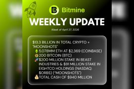 Bitmine Immersion Technologies Umumkan Kepemilikan ETH Sebanyak 5,078 Juta Token dan Kepemilikan Kripto serta Uang Tunai Sebesar $13,3 M