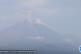 Gunung Semeru erupsi dengan tinggi letusan 1.000 meter pada Jumat pagi
